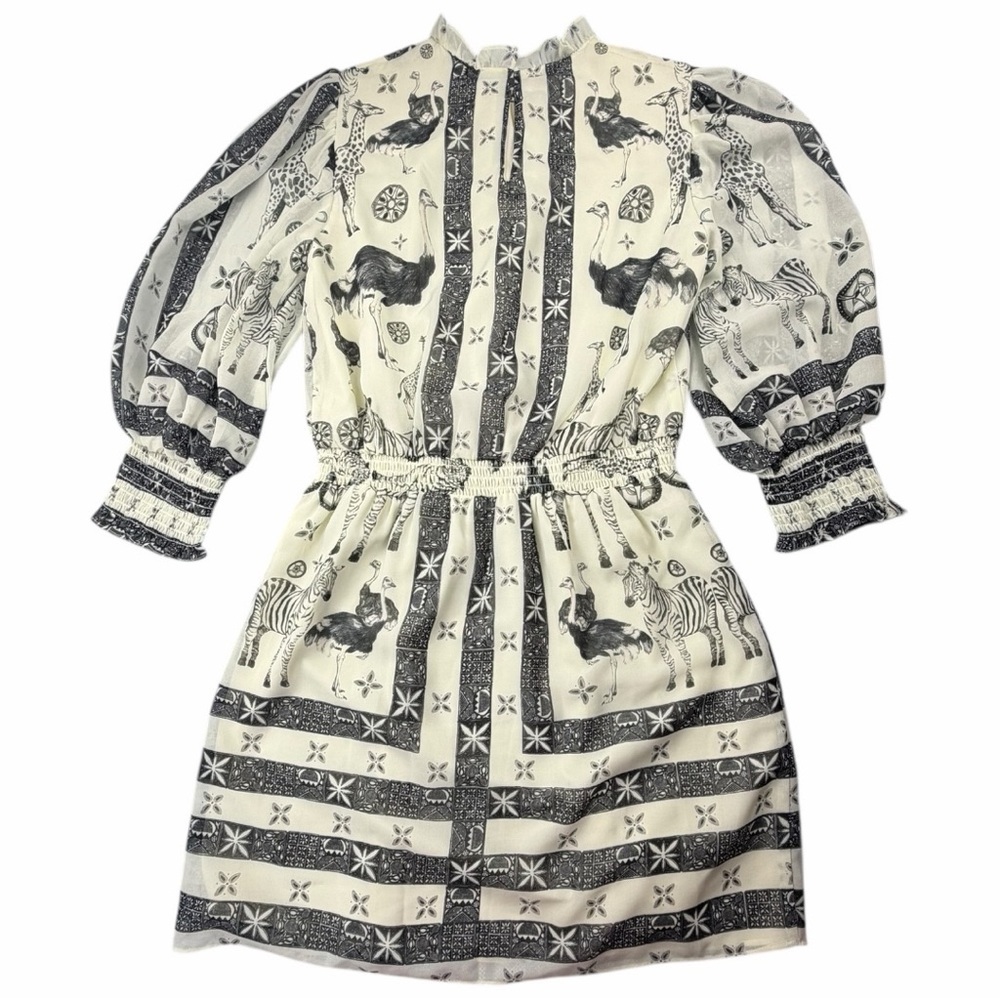 Amanda Uprichard Women's Vista Zoo Print Mini Dress Black & White Size P/XS - Picture 9 of 11